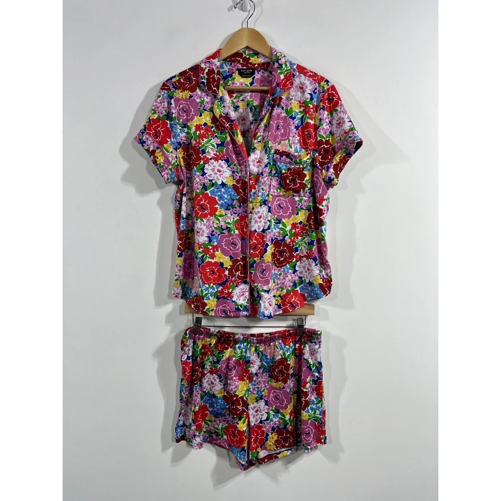 Kate Spade Vibrant Boho Floral Whimsical Shorts Pajama Set XL Multicolor Artsy